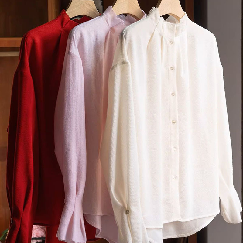 Old Money Style Fine Wool Shirt for Women, Shenzhen 2025 Autumn and Winter New Style, Layered Wear, Warm and Soft, Cross-Border Base Layer Shirt