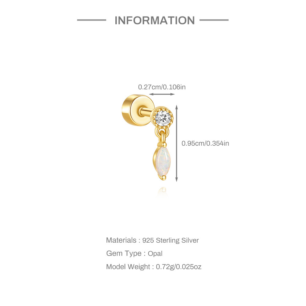 5g Weight Opal, Zircon Inlay Material Ear Studs Classification Ear Cartilage Rings & Studs Piercing Type 1 Piece Quantity Holiday, Daily Occasion 925 Sterling Silver Material Geometric Pattern Unisex Gender Simple Style, Classic Style Style 1 Piece Ear Cartilage Rings & Studs Simple Style Classic Style Geometric 925 Sterling Silver Opal Zircon Ear Cartilage Rings & Studs 1