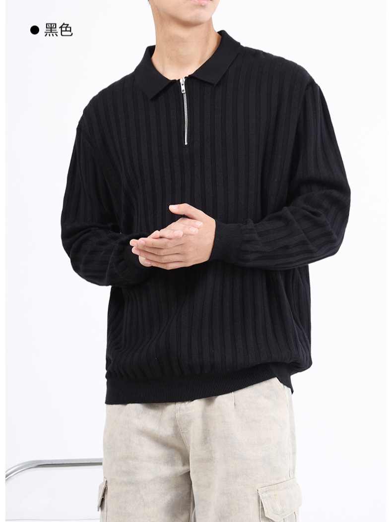 Hombre polo suéter otoño-invierno con sentido de alto nivel de negocios solapa de manga larga rayas verticales medio cremallera camiseta de punto Paul