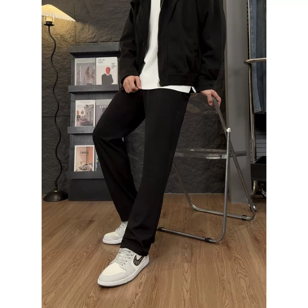 Spring Season Curved Hem Pants with 3D Leaf-Shaped Crotch, Skin-Friendly, Soft, Four-Way Stretch, Plus-Size, Versatile Casual Long Pants, Dress Pants for Men