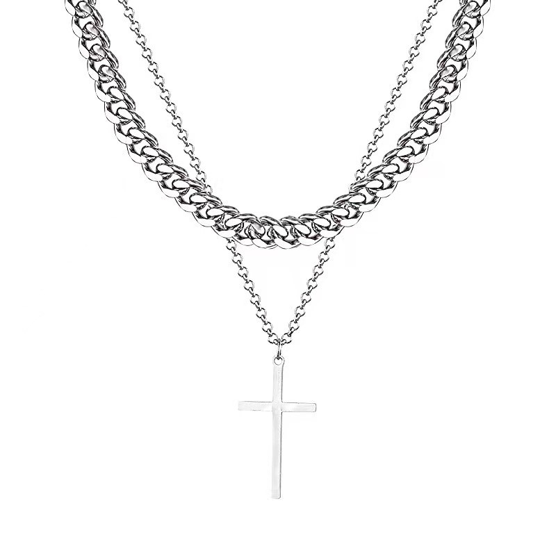 Collana catena cubana con croce per uomo e donna in acciaio_voghion.com