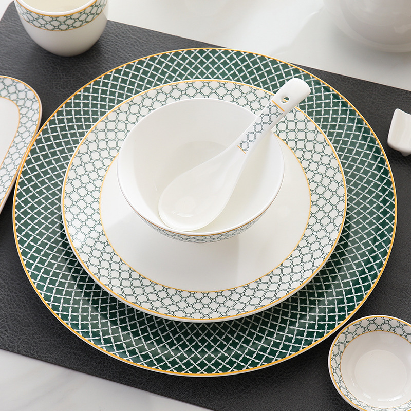 Ceramic Tableware Set for Private Dining, Green Color, Specially Designed for Private Rooms