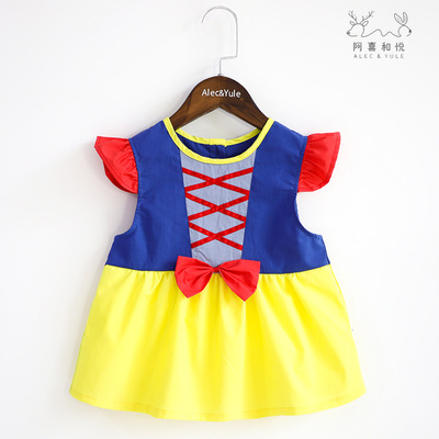 阿喜和悅春夏款純棉布白雪防水層罩衣女寶吃飯公主圍裙女童反穿衣