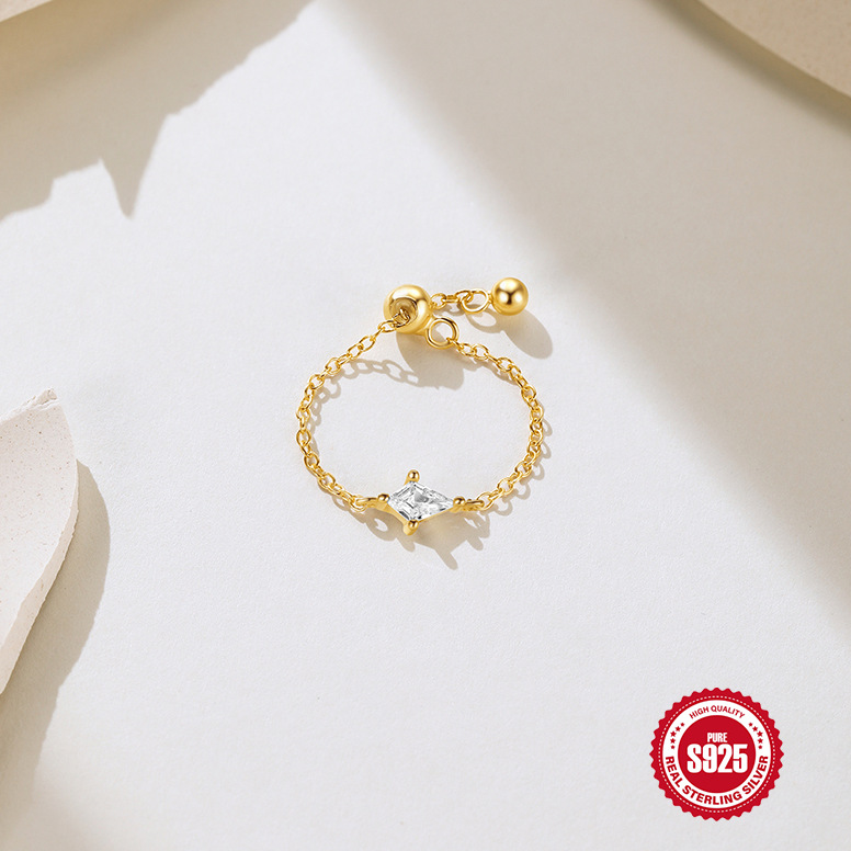 S925 plata de ley exquisita, compacta y versátil, circón en forma de cometa, anillo transfronterizo europeo y americano de moda de estilo ins ajustable