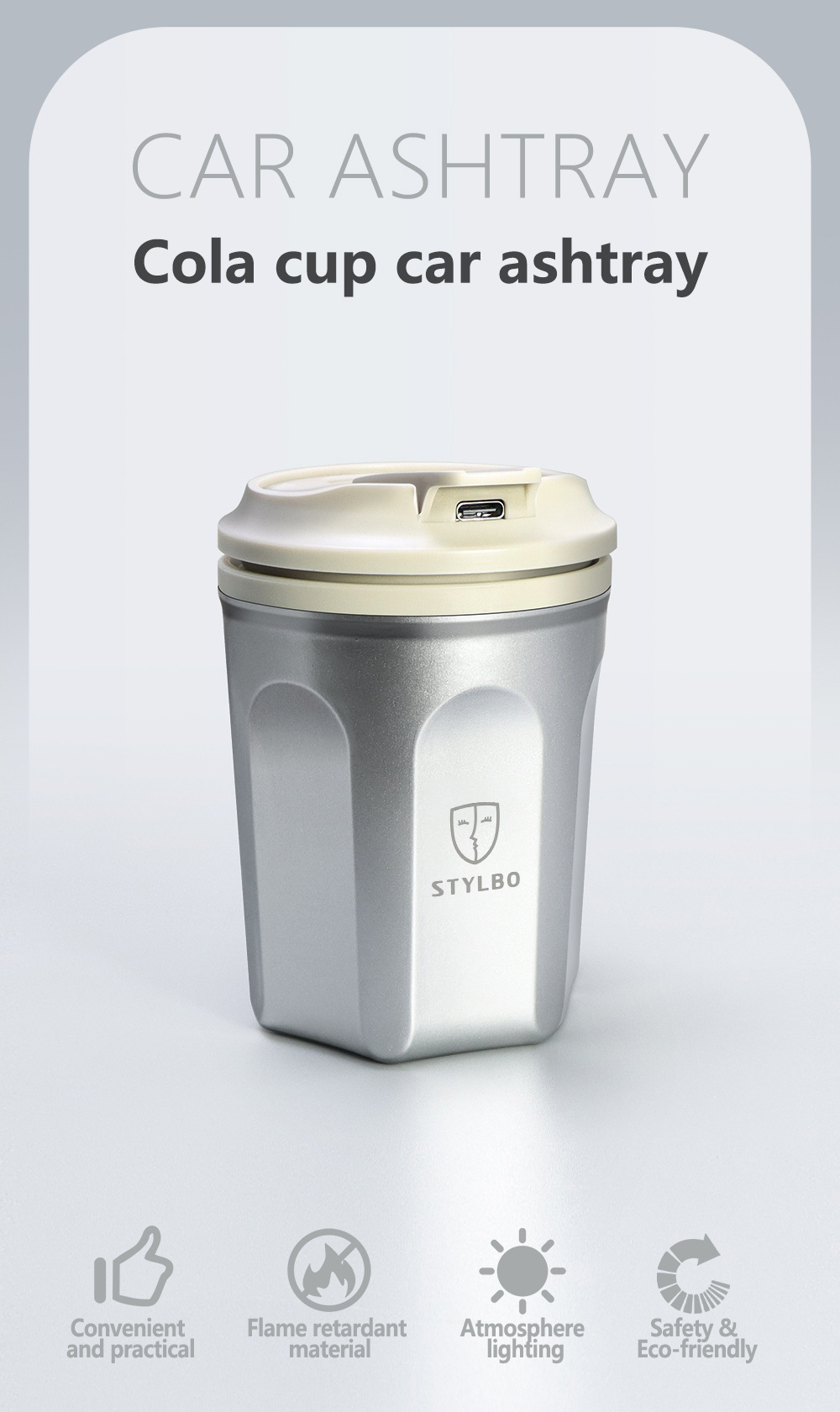 Stylbo Car Ashtray with Light, Anti-Fly Ash, Universal Car Interior Accessory, Car Ashtray Cup with Lid
