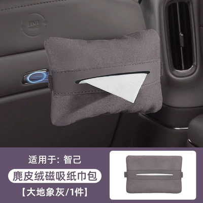 Zhiji New LS6/LS9/LS8 Car Magnetic Tissue Holder LS7L6 Rear Seat Tissue Box Car Interior Accessories (Car tissue box/set) - magnetic-suede-model-earth-elephant-gray-1-piece