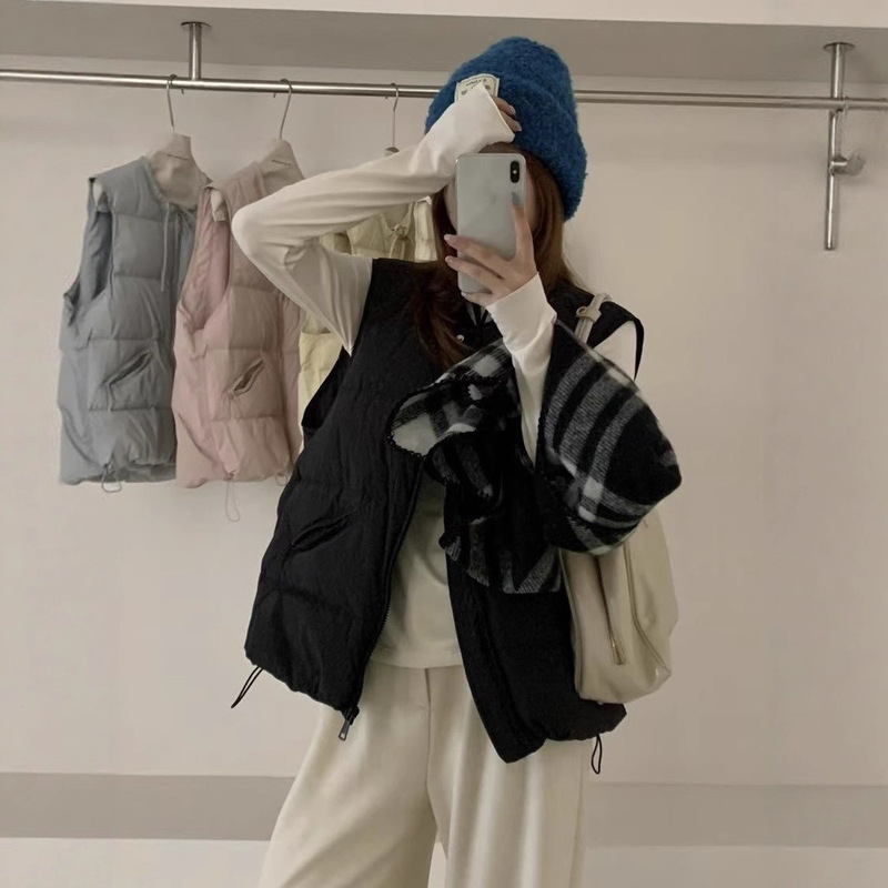 韩系羽绒马甲女2025年秋冬时尚甜美小个子白鸭绒保暖背心显瘦外套|undefined