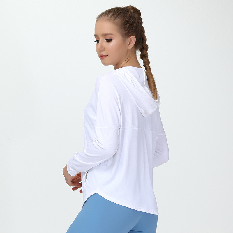 新款夏季瑜伽外套女宽松休闲薄外套连帽拉链瑜伽服速干防晒皮肤衣