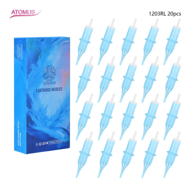 Blue Atomus Boxed Stainless Steel 0.35mm Needle Tattoo Cartridge Integrated Needle Pack of 20