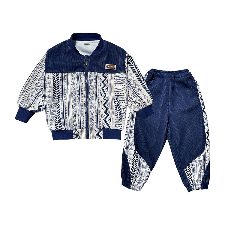 7726 traje de primavera para niños 2025 nuevo traje casual de dos piezas para niños ropa de pana de primavera y otoño fresco de moda para bebés