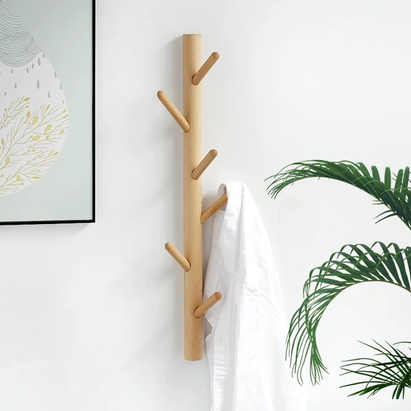 No-Drill Branch Coat Rack Solid Wood Wall Entryway Hook Wall-Mounted Coat Rack Wall-Mounted Bedroom Living Room Coat Hook