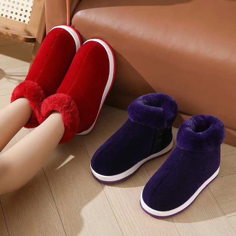 手工棉鞋男士冬季千层底布鞋中老年人家居防滑父母加绒加厚女棉鞋