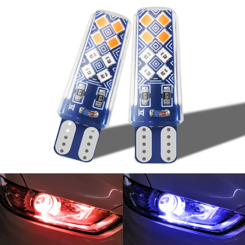 Автомобильный мотоцикл светодиодный двухцветный силиконовый свет T10 2025 16SMD красный синий вспышка света
