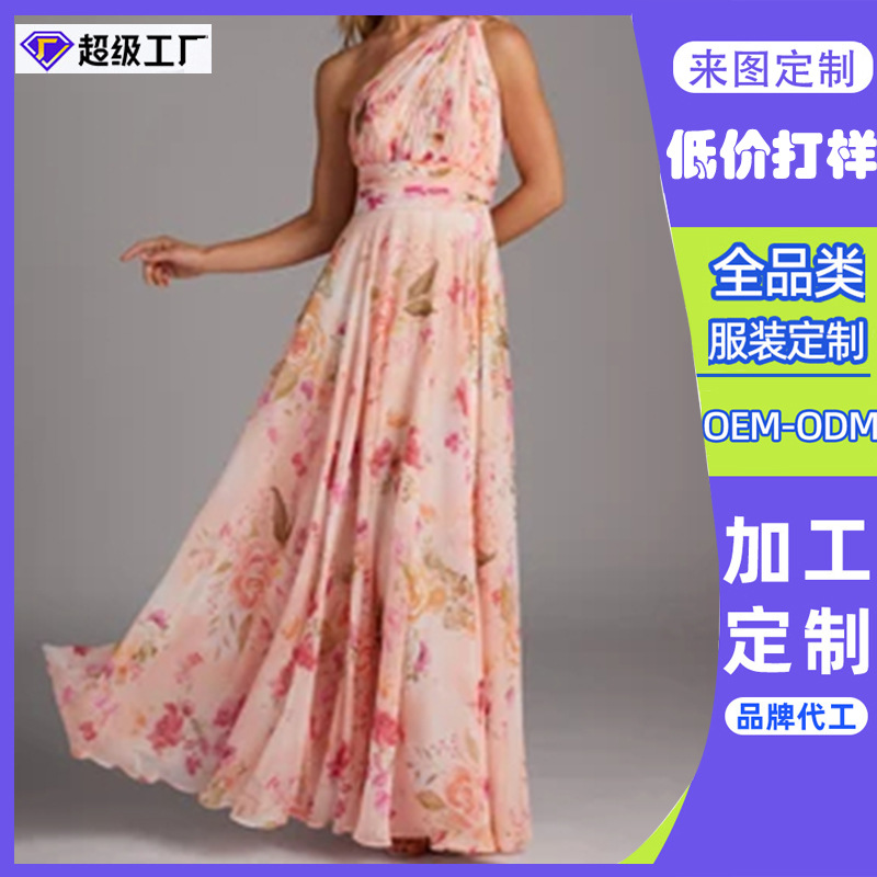 Dongguan Humen Factory Customized Cross-Border Ladies Abstract Bouquet Flower Bridesmaid Dress Evening Party Summer Dress