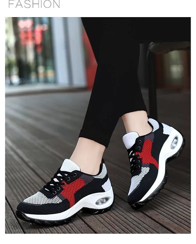 Cross-border spring and autumn women's single shoes, air-cushion sneakers, color matching walking running shoes, fashionable fly-woven mesh breathable women's shoes