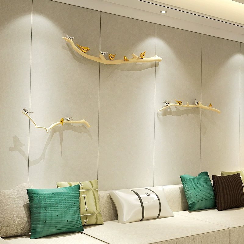 3D Wall Branch Decor, Bird-Accent Metal Pendants, Modern Living Room Sculpture, 0.7–0.9 m