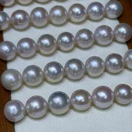 11-12mm淡水珍珠裸珠有核爱迪生正圆微瑕曼塔玫瑰色有皮纹批发