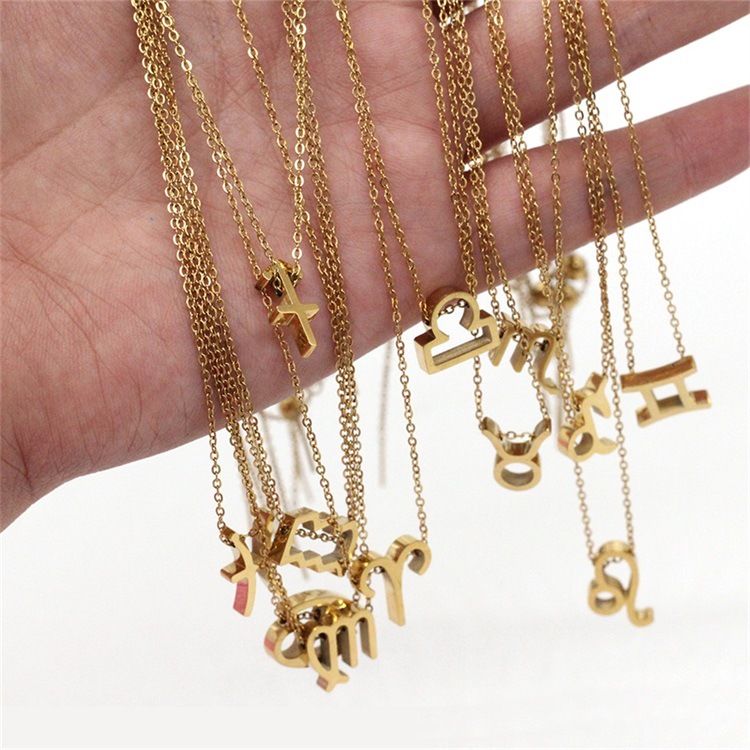 Wedding, Travel Occasion 304 Stainless Steel, Stainless Steel Material Constellation Pattern PVD Coated 14K Gold Real Gold Plated Constellation Stainless Steel Titanium Steel Fashion Waterproof Non Tarnish 304 Stainless Steel Necklace