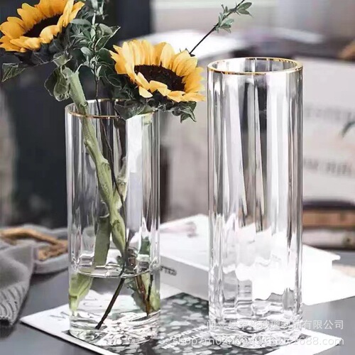Nordic light luxury transparent glass vase water-raised flowers sunflower lily high-end vase living room decorations