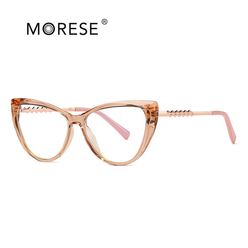 US Version TR90 Glasses, Large Frame Diamond Crystal Rim Cat-Eye Full Frame, Transparent Black Prescription-Free Glasses 2062