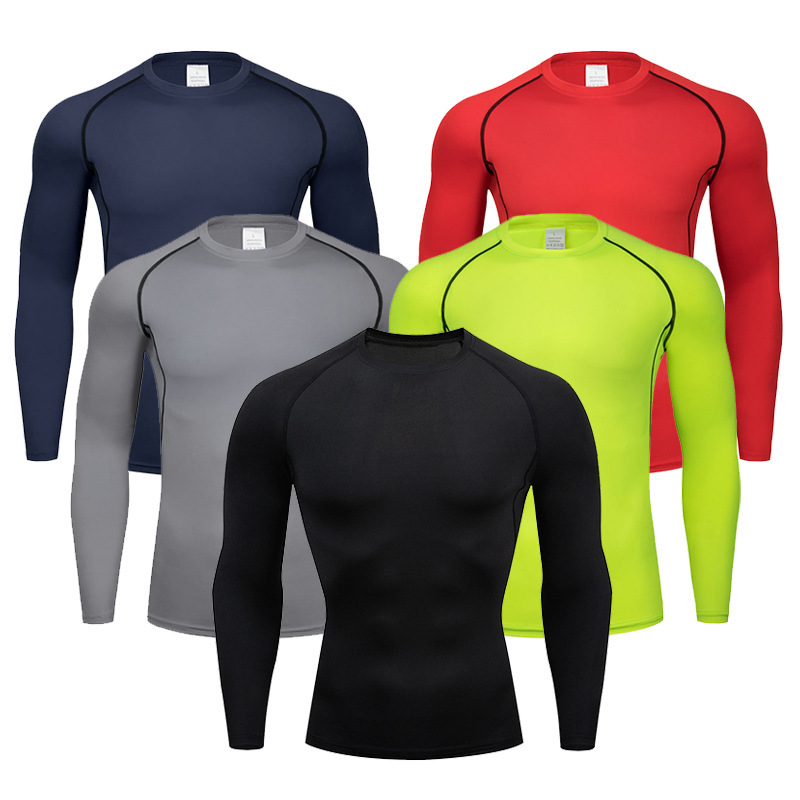 Solid Color Sports Tight-Fitting Colorful Long-Sleeved Quick-Drying Base Layer Elastic Breathable Running Basketball Football Sweat-Absorbent Training Clothes