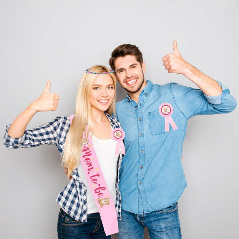 Correa de Hombro con Tema de Baby Shower, Osito de Peluche Rosa, Futura Mamá