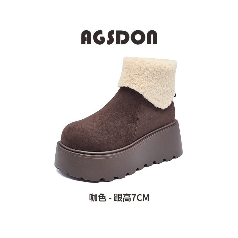 Botas de nieve de fondo grueso para mujeres 2025 nuevas botas de invierno de lana Bocken, zapatos de algodón casuales de moda