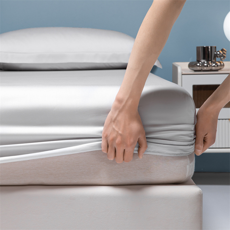 Juego de Sábanas Ajustables Tencel de una Pieza, Color Sólido, Protector de Colchón, Cubrecama Antipolvo, Refrescante para Verano, Transpirable, Juego de Tres Piezas Elevadas