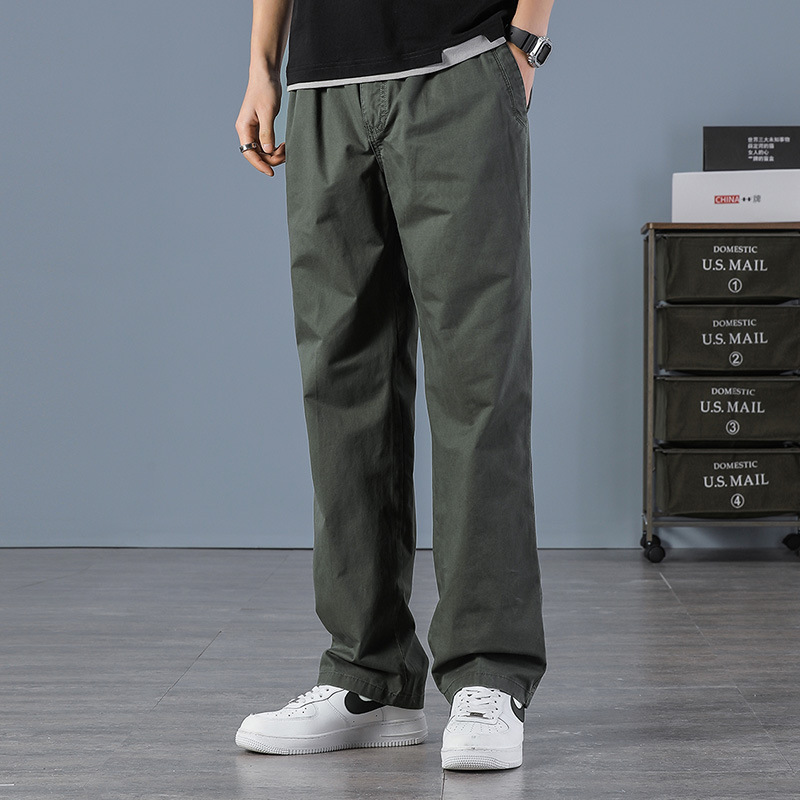 Cross-border Large Size Solid Color Tooling Trousers Men's Spring and Autumn Thin Casual Straight Tooling Pants Men's Middle-aged Elastic Sports Pants
