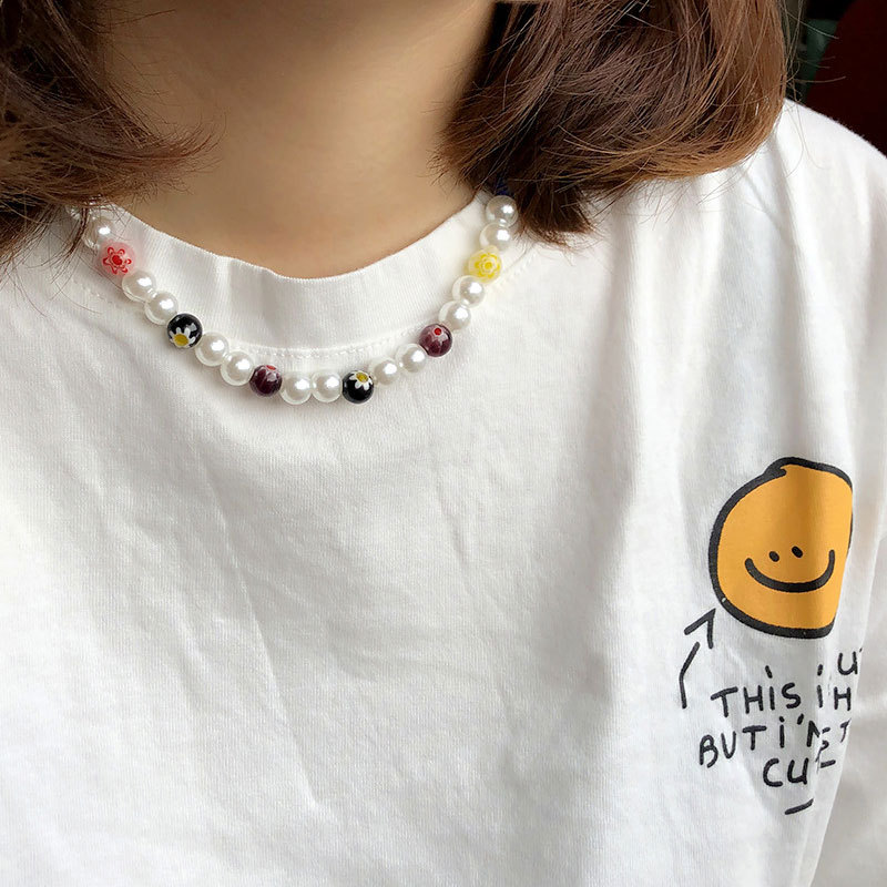 1 Piece Ethnic Style Flower Imitation Pearl natural stone glass Womenu0027S Necklace