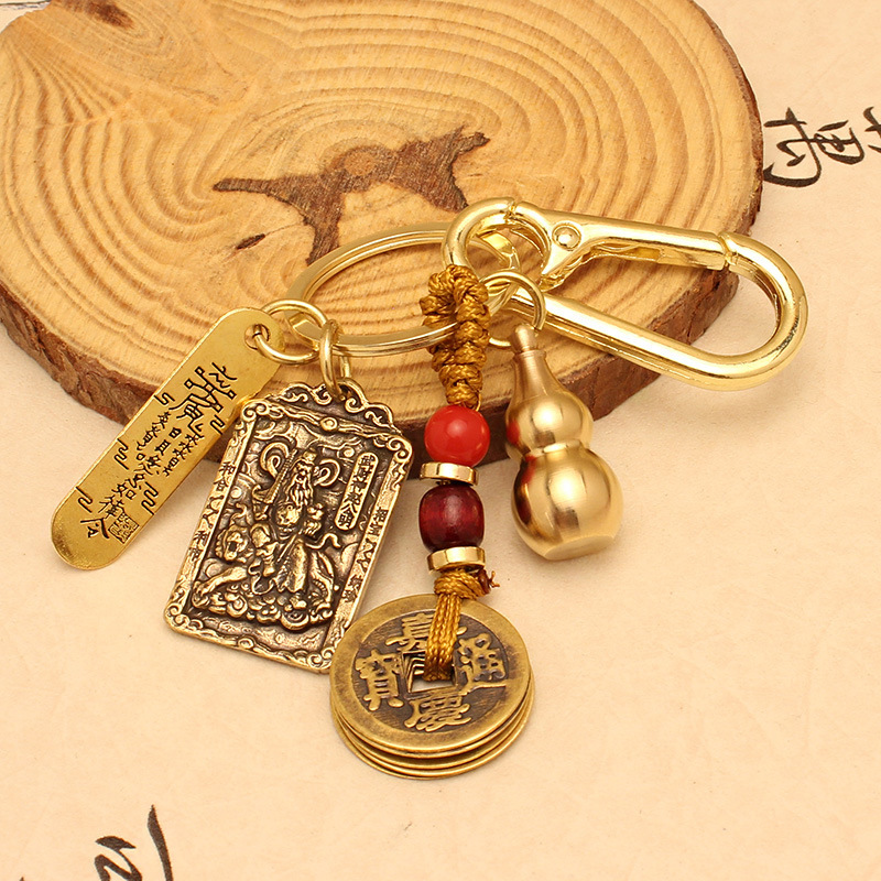Brass Zhao Gongming Pendant Wu God of Wealth Recruiting Rice Order Five Emperors Money Gourd Keychain Pendant Car Keychain