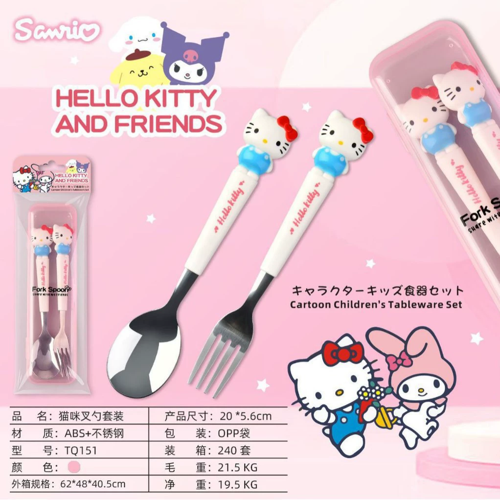Детская столовая посуда из нержавеющей стали от Sanrio в виде мультфильма, палочки для еды, ложка, набор