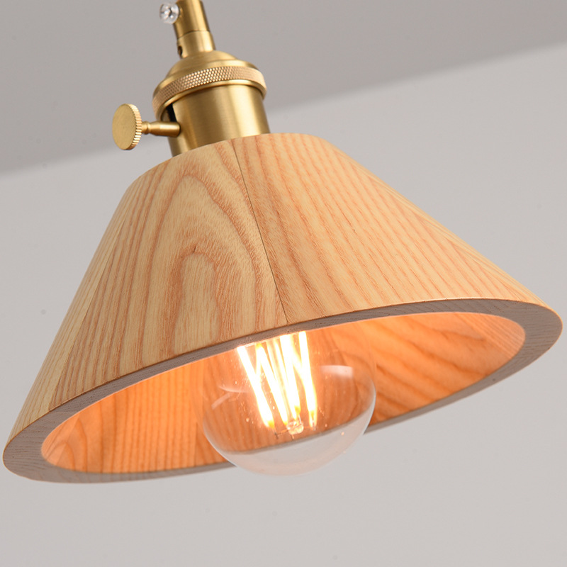 Lámpara de cabecera del dormitorio lujoso nuevo retro creativo bronce color nuez bar de madera maciza comedor de línea larga pequeña lámpara de cama