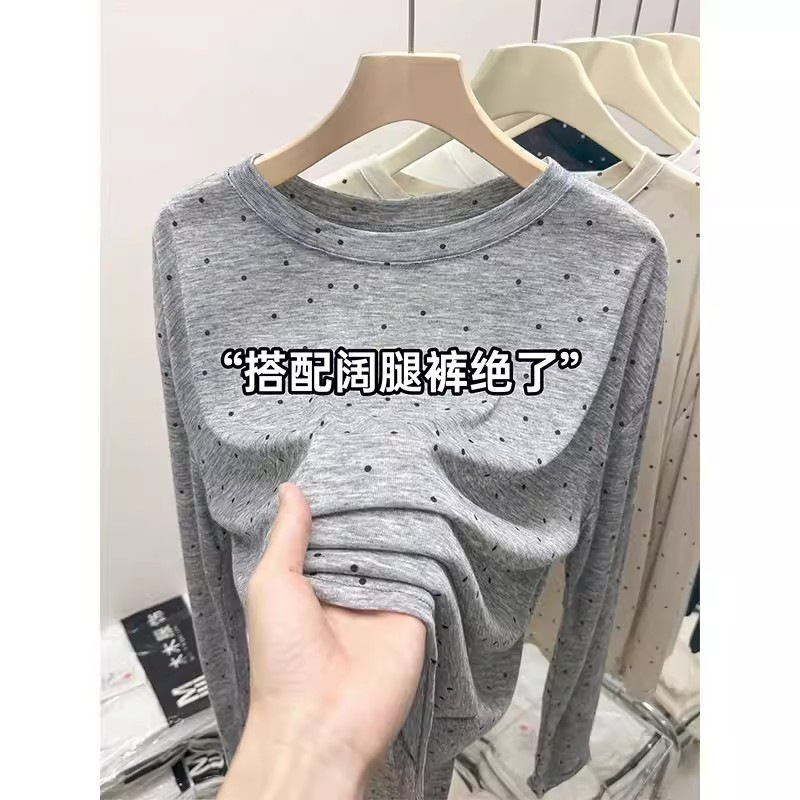 Summer Round-Neck Long-Sleeve Thin Semi-Transparent Sun-Protective T-Shirt for Women, Loose Fit, Slimming, Versatile, Light Luxury Top