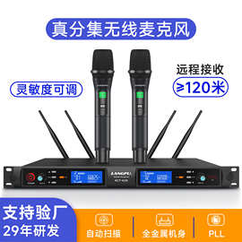 真分集一拖二无线麦克风双通道U段动圈话筒专业舞台演出直播K歌
