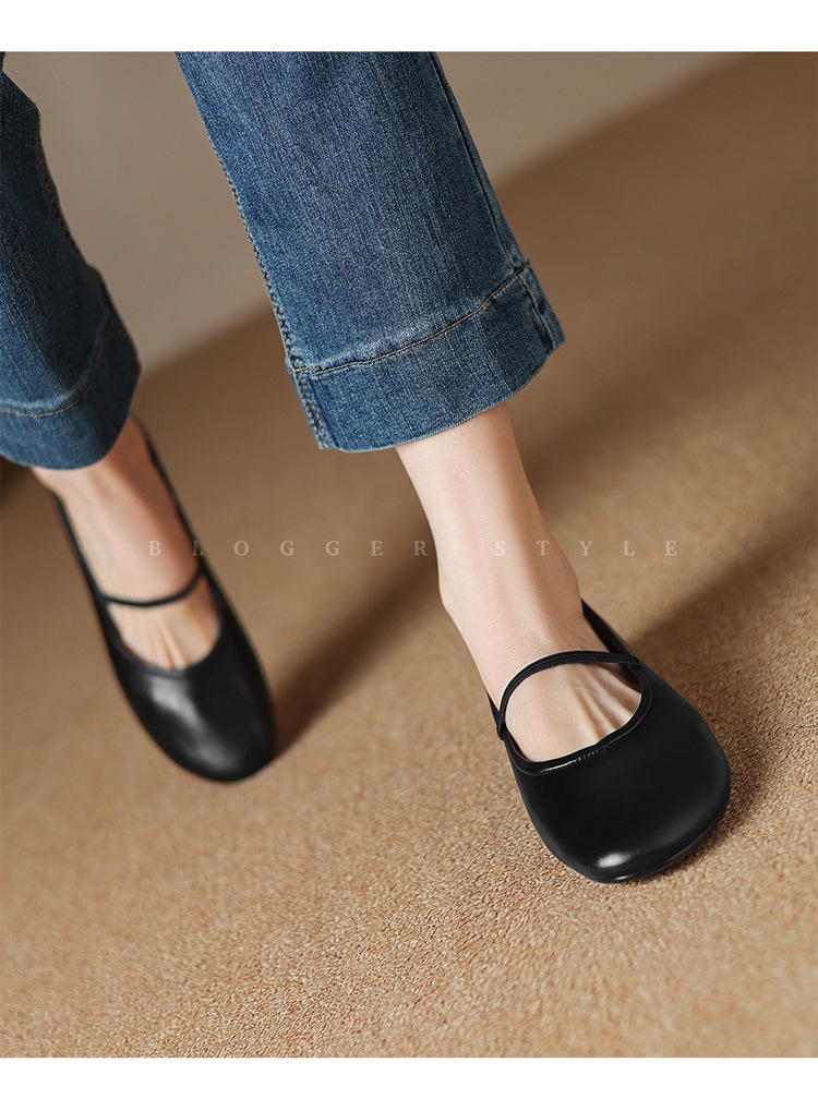 Giày Mary Jane nữ da bò mũi tròn đế bệt cổ điển — Màu cà phê ca cao chi tiết 5
