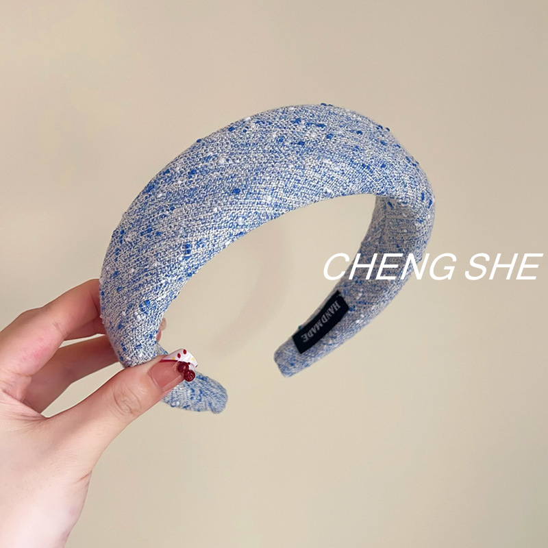 小香风蓝色系发箍女日常外戴海绵发捆高级感海绵头箍高颅顶发窟|undefined