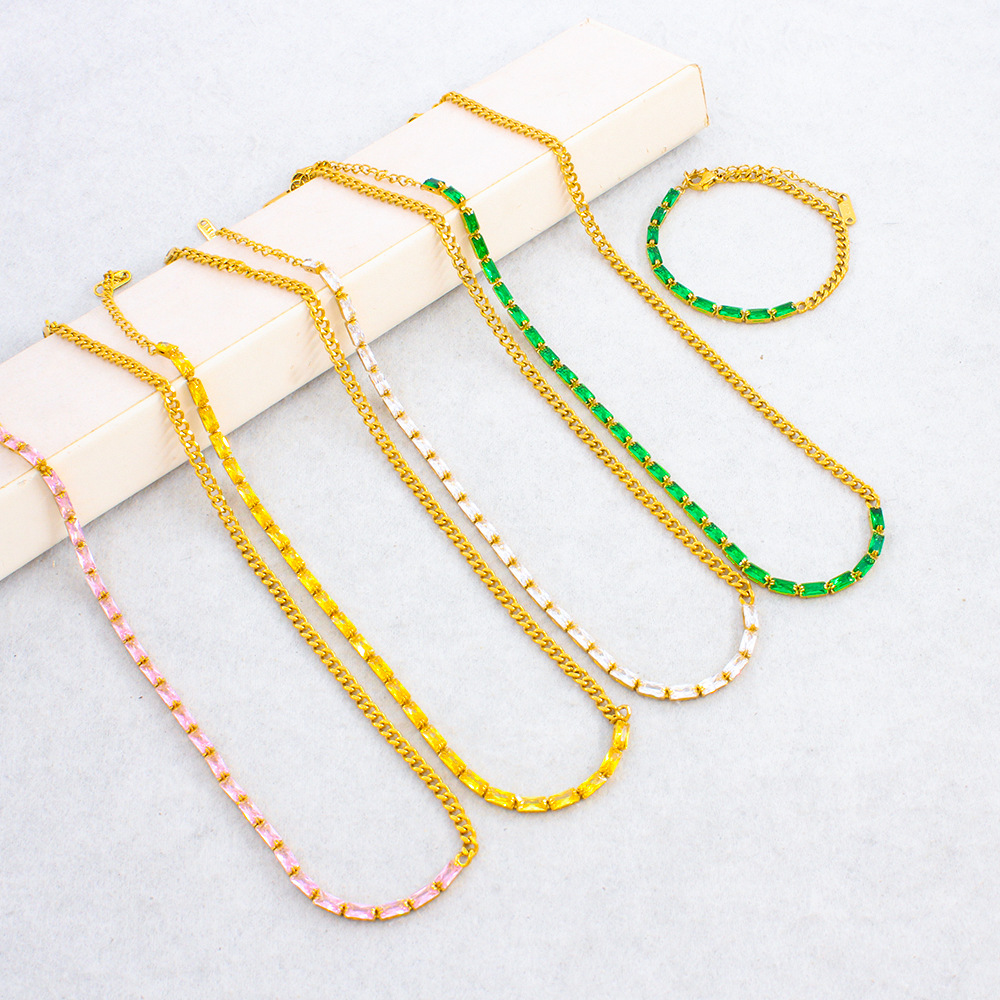 Simple Style Geometric Stainless Steel Chain Zircon Bracelets Necklace