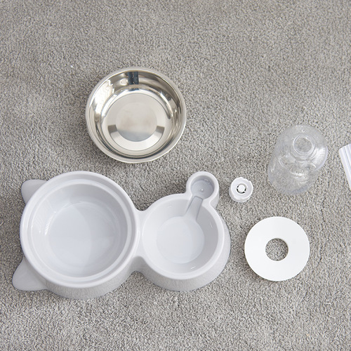 Dog Bowl Stainless Steel Pet Bowl Dual Bowl British Shorthair Cat Bowl Automatic Water Feeder and Feeder Combo No Wet Lips Prevent Black Mustache