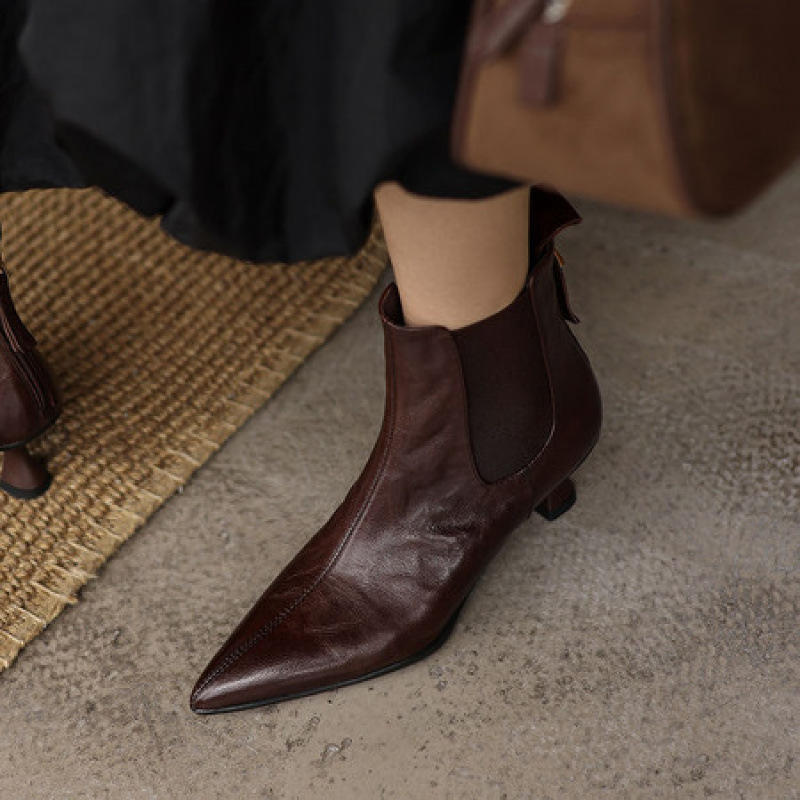 Pointed Toe Ankle Boots for Women 2026 Autumn/Winter New French Style Mid-Heel Genuine Leather Cat Heel Ankle Boots Small Heel Stiletto Chelsea Boots Pointed Toe Ankle Boots for Women 2026 Autumn/Winter New French Style Mid-Heel Genuine Leather Cat Heel Ankle Boots Small Heel Stiletto Chelsea Boots