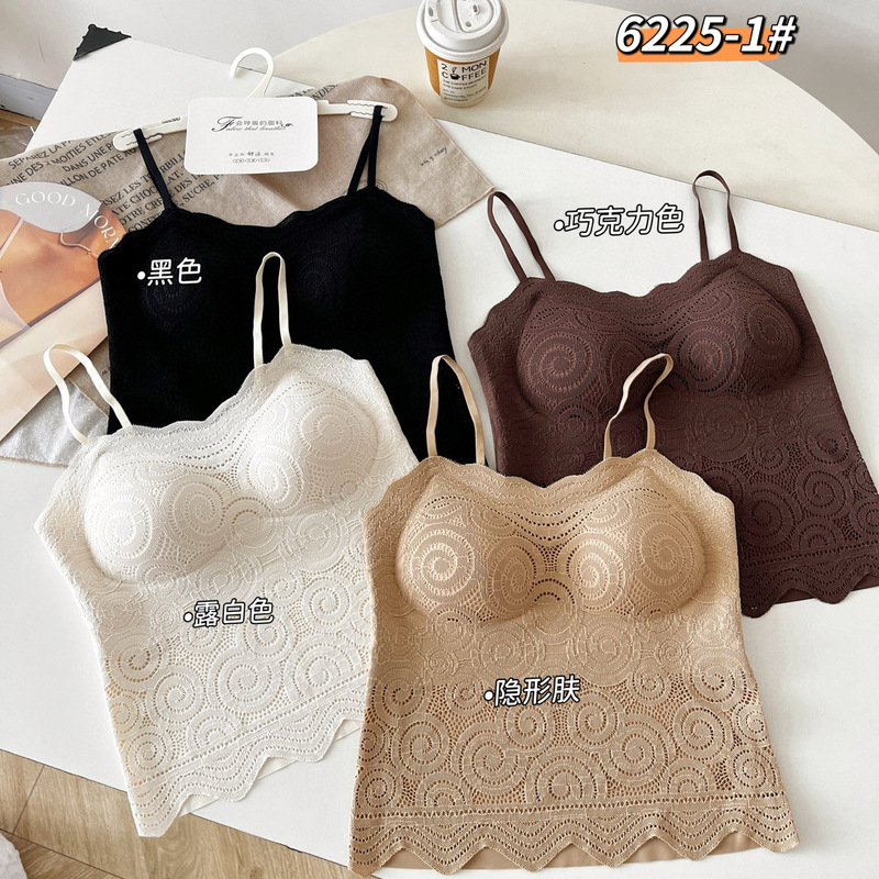 衣架装6225-1固定杯中长吊带背心蕾丝无痕百搭女内衣6228宽肩带|undefined