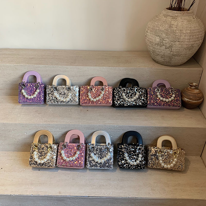 Moda coreana de sequillas niñas bolso de hombro dulce perla bolso de mano bebé nuevo mini bolso para niños
