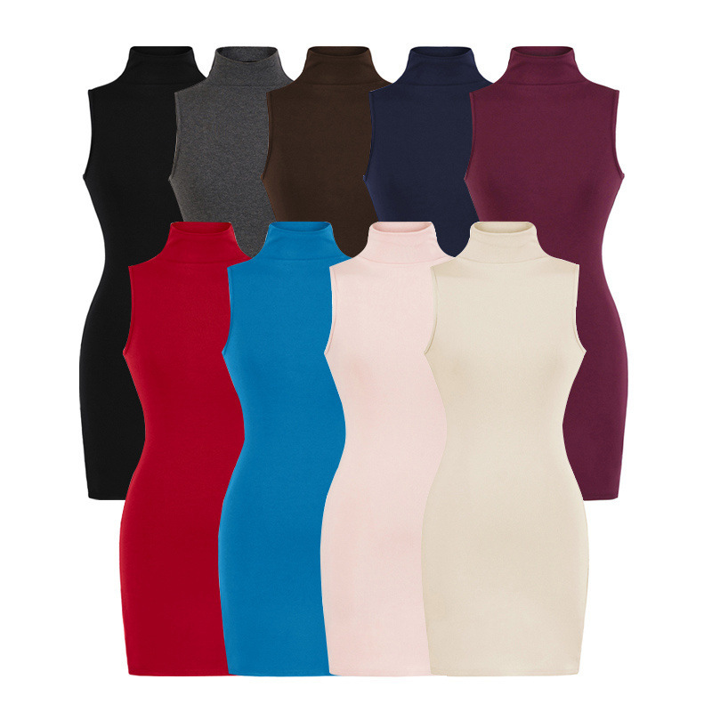 Pure Desire Style Spicy Girl High-Neck Sleeveless Bodycon Dress, Spring Slim-Fit Solid Color Spicy Girl Tank Dress Short Skirt for Women Pure Desire Style Spicy Girl High-Neck Sleeveless Bodycon Dress, Spring Slim-Fit Solid Color Spicy Girl Tank Dress Short Skirt for Women