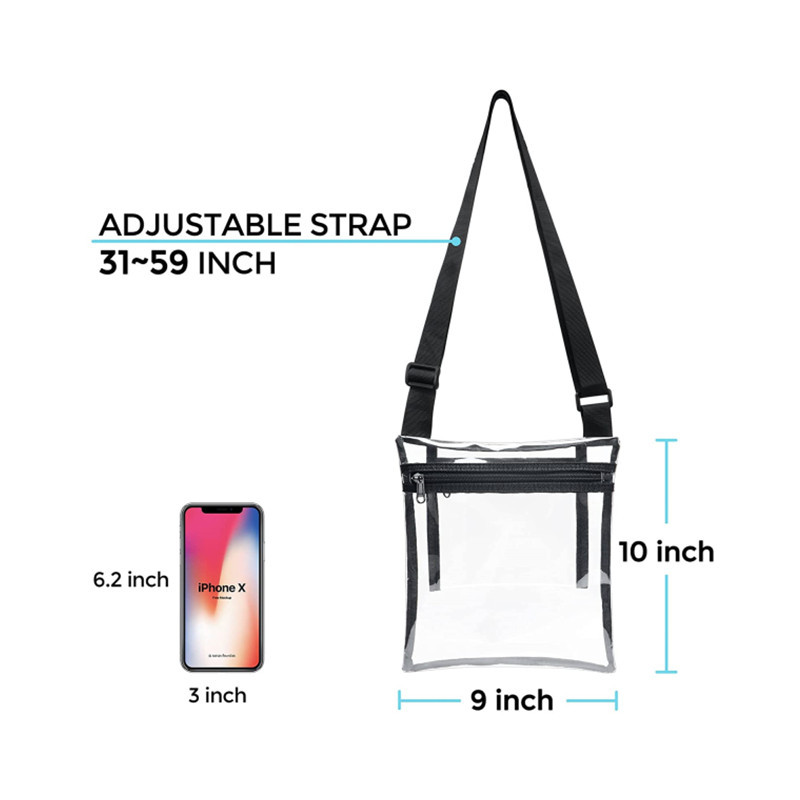En stock venta al por mayor de imitación transfronteriza TPU transparente crossbody bolsa bolsillo interior y correa de hombro ajustable bolsa
