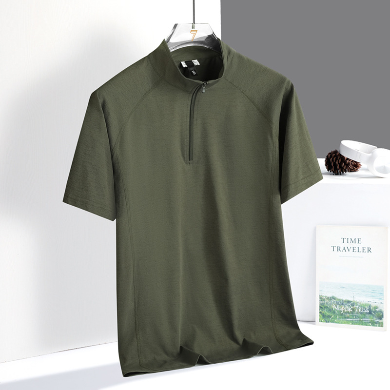 Half Zipper T-shirt Men's Short-sleeved Summer Collar Polo Top Casual plus size Sports T-shirt Fixed Print LOGO