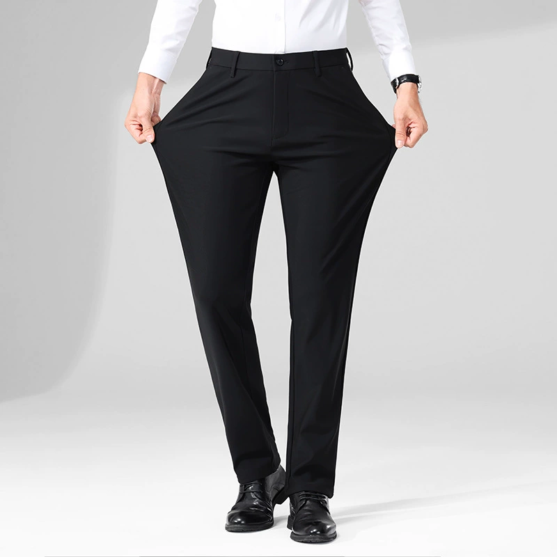 [Молочный шелк, четырехсторонняя растяжка] Мужские утолщенные повседневные брюки, весна 2025, новые деловые брюки прямого кроя, брюки