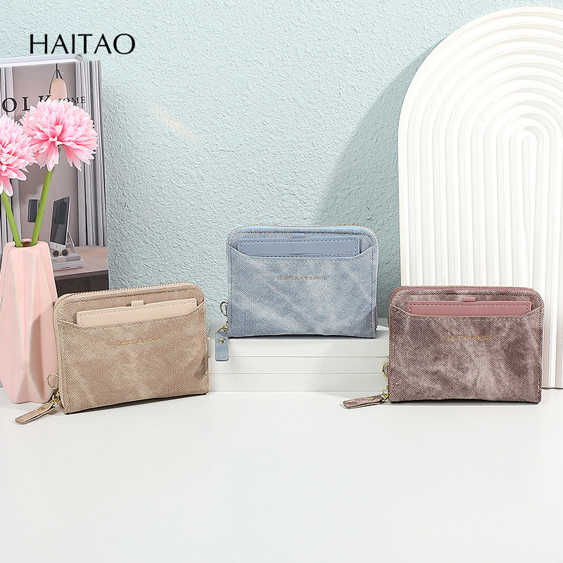 2025 estilo corto de moda color de contraste billetera de mujer estilo corto de alta gama con muñequera tarjetero monedero todo en uno