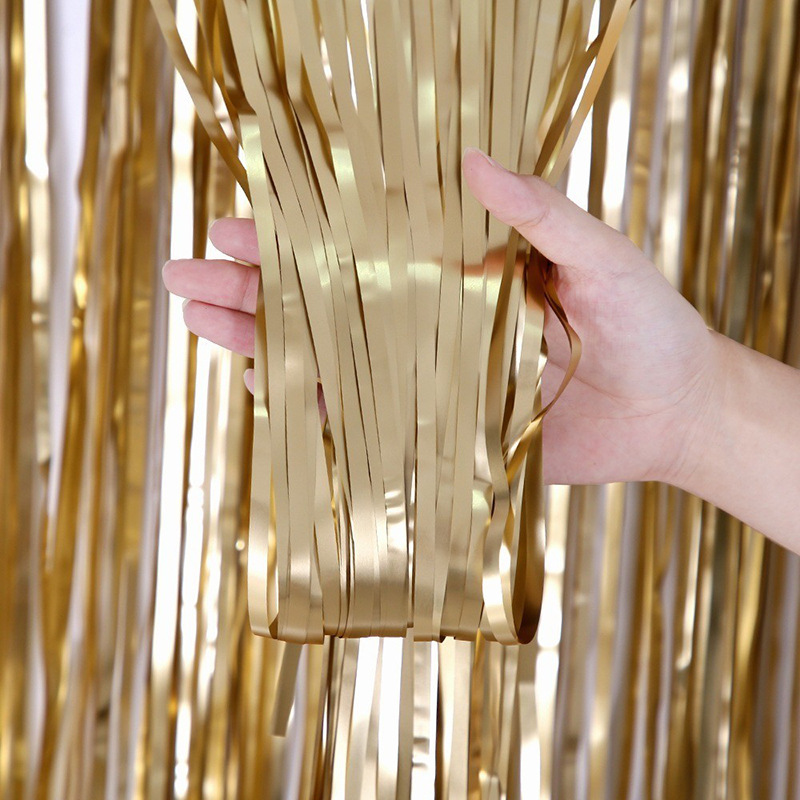 Cortina de lluvia mate mate mate fiesta de cumpleaños fondo de boda decoración de pared diseño brillante cuadrado cortina de lluvia borla