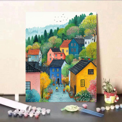 新商品の七色の小鎮のデジタル油絵diyの手で色を塗ります。