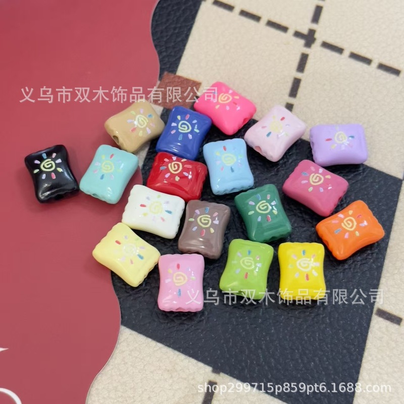 11*14mm印花太阳小糖果袋亚克力串珠 diy手机链包挂车挂饰品配件|undefined